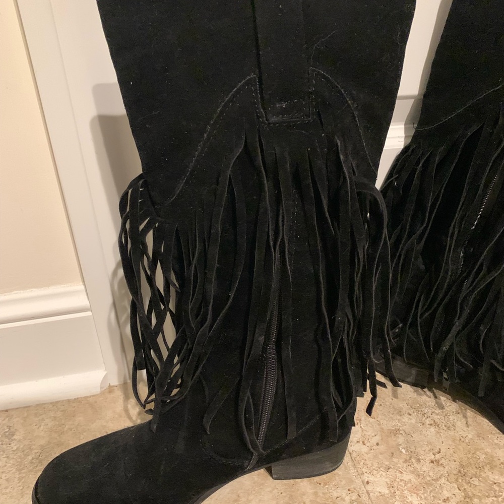 Black Fringe Suede Like Boots